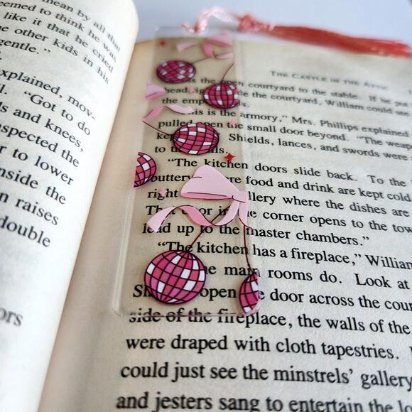Disco Ball Cherry Print Bookmark Acrylic Pink Cute Coquette Bookish Gift For Her - Picture 10 of 14